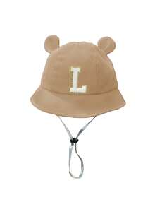 1pc Baby Cute Ear Design Bucket Hat, Kids Letter Print Sun Hat, Casual Adjustable Windproof Strap, Suitable For Outdoor Beach Sun Protection - Khaki - View 9