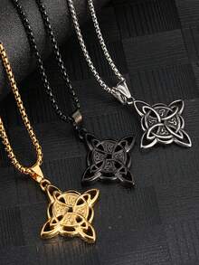 Fashionable Minimalist Casual Punk Style Alloy Celtic Knot Pendant Necklace, Unisex - Black - View 4