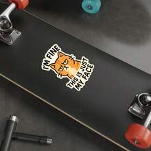 3/6/12pcs "I'm Fine, This Is Just My Face" Cute Cat Stickers, Cartoon Style Stickers For Phone, Notebook, Office, Multi-Scene Applicable Stickers - White Background - View 6