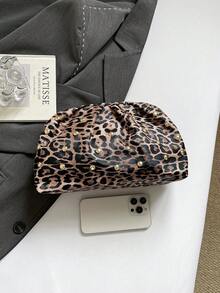 New Rivet Leopard Print Clutch Bag, Pleated Minimalist Cloud Shaped Bag For Women - Brown - View 3
