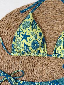 女士双面海星印花波西米亚风系带比基尼套装，适合海滩度假 - 彩色 - 查看 5