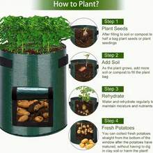 4 Packs 3-Gallon 7-Gallon 10-Gallon Garden Potato Planting Bags With Lids And Handles, Breathable Fabric Pots, Heavy-Duty Vegetable Planting Bags For Tomatoes, Fruits, Carrots, Onions, Potatoes, Strawberries, And Other Vegetables - Dark Green - View 6