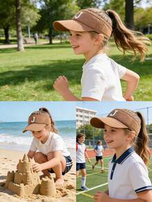 1 pièce Casquette de baseball réglable respirante avec imprimé lettres A-Z pour enfants, chapeau de soleil léger et décontracté pour filles, convient aux sports, à l'usage quotidien et aux activités extérieures - Kaki - Voir 2