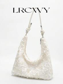 Túi đeo vai nữ đính sequin ánh ngọc trai, kiểu dáng thời trang, thanh lịch, sang trọng, lãng mạn, thích hợp cho tiệc cưới, dự tiệc hình trăng lưỡi liềm, dành cho phụ nữ, nữ sinh, sinh viên, màu trắng. - Màu be - Xem 2