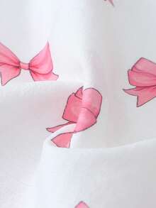 2pcs Women Pajama Set, Bow Print Shirt And Shorts, Sleepwear And Loungewear - White - View 8