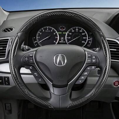 Hocasen For Acura Segmented Carbon Fiber Steering Wheel Cover Sporty Style Non-Slip Comfortable Grip 2 Pieces/3 Pieces Set Options Quick-Install Design All-Season Compatibility For MDX/RDX/Integra/ZDX/ADX/TLX Black Blue Silver Red White