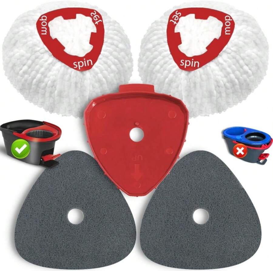 5 Pack Spin Mop Replace Head For O Cedar EasyWring 1 Tank, Includes 2 Microfiber Mop Replacement Refill, 2 Prone To Foaming Scrubber Sponge Brushes &Amp; 1 Connector For Kitchen, Bathrooms, Glass - ColorA - 查看 1