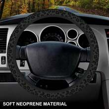 Black Leopard Print Cheetah Elastic Steering Wheel Cover, Non-Slip Breathable Neoprene Steering Wheel Covers, Women Leopard Car Accessories, Universal 15 Inch Fit Auto, Suvs, Truck - ColorB - 查看 3