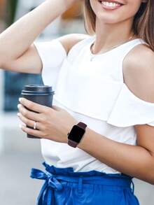 1条男女通用可爱休闲柔软硅胶运动表带,蝴蝶扣,舒适可调节防水腕带,适用于表带38/40/41/42/44/45/46/49mm,适用于 Series Ultra/SE/11/10/9/8/7/6/5/4/3/2/1,深樱桃色 - 綾櫻桃色(無手錶) - 查看 3