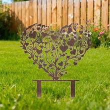 1 pieza Escultura de estaca de jardín de acrílico con forma de corazón elegante - Decoración de granja vintage para interiores y exteriores, con recorte con forma de corazón, estaca de suelo de fácil instalación, adecuada para césped, patio, hogar - Regalo ideal para inauguración de casa, boda, Navidad, Halloween - A - Ver 4