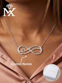 Customized Infinity Name Necklace, Personalized Family Heart Jewelry, 45cm Silver Chain, Gift For Women/Mom - Multicolor - View 1