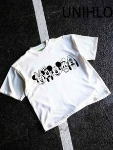 Disney Mickey  Print  Summer Casual Versatile Pure Cotton T-Shirt Suitable For Any Place - White - View 4