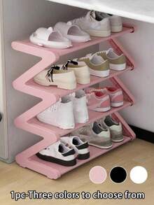 4-Tier Z-Shaped Shoe Rack, Durable Plastic Independent Storage Boxes, Curved Design, Multi-Function Storage Rack, Easy Assembly Freestanding Shoe Rack, No Tools Required, Compact Design, Suitable For Living Room Or Dorm, Stackable And Space-Saving, Shoe Boxes, Vertical Shoe Rack - Multicolor - View 3