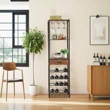 Estante de Vino no Empotrado Para Piso 7 Niveles de Clóset no Empotrado Para Barra de Vino - Cantina Bar Mueble para Casa Cava de Vino de Madera y Metal 40x29x148 cm Con Cajón de Tela Marrón - Marrn - Ver 7