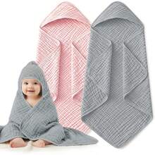 Large 36X36 InchHooded Bath Towels Newborn, 6-Layer% Muslin Cotton, Soft Absorbent Towels With Hood Babies, Infants & Toddlers, Unisex Newborn Bath Essentials 8WFV - 粉紅色 1 件 - 查看 12
