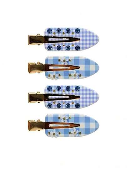 2 piezas/4 piezas Pinzas de pelo de acrílico sin costuras, dulces y versátiles con estampado a cuadros, para niñas