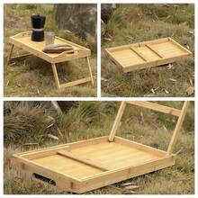 Esta mesa de centro de bambú plegable, portátil y multifuncional no requiere ensamblaje y es perfecta para salas de tatami, balcones y oficinas. - Amarillo Mostaza - Ver 9