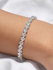 Elegant Luxury Minimalist Adjustable Bracelet With Cubic Zirconia Stones, Sparkly, For Women, Parties, And Gifts. - 黃金和白銀 - 查看 4