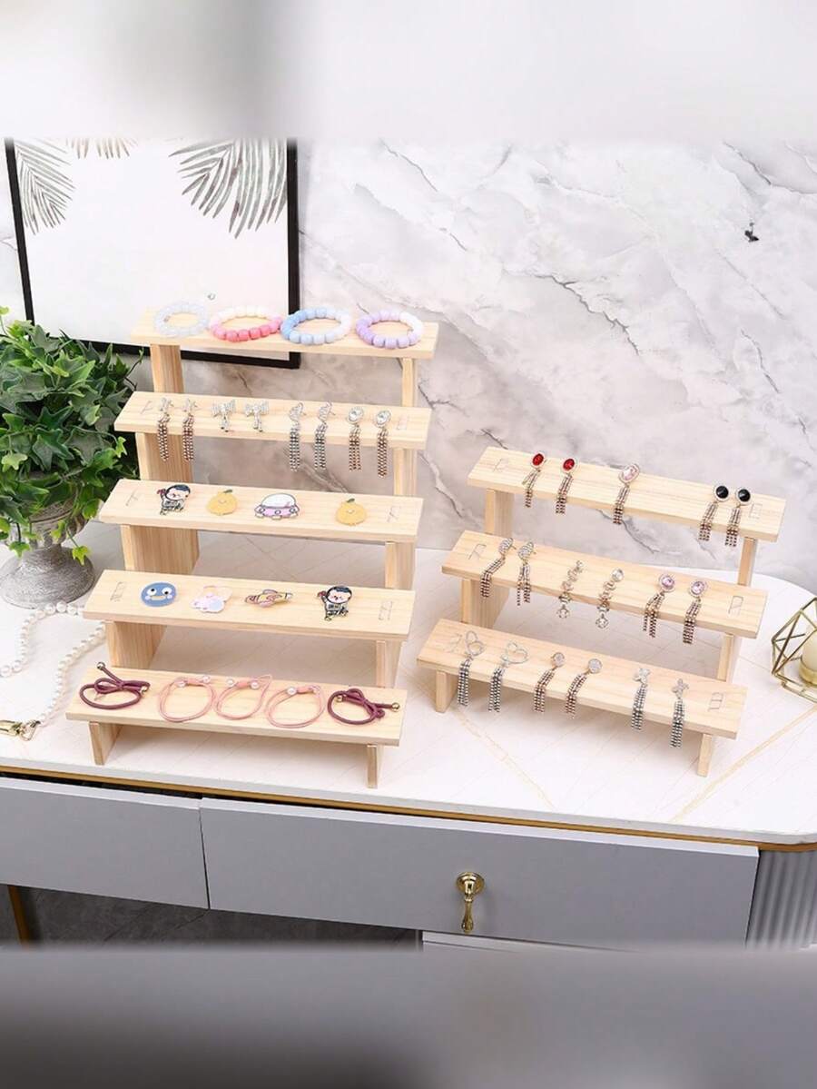 1pc Wooden Multi-Tier Display Rack, Multifunctional Jewelry, Dessert, Cupcake Collection Storage Organizer, Display Cabinet, Suitable For Valentine's Day And Back To School Season - Wood Color - View 1