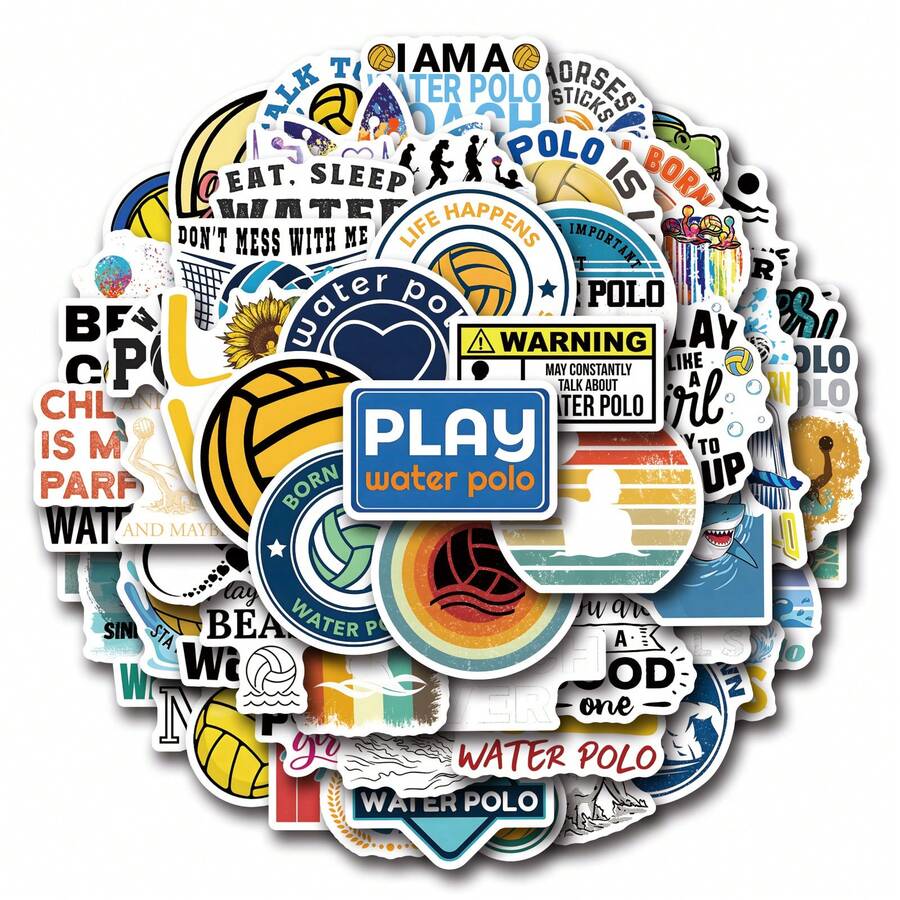 60pcs Water Polo Vinyl Stickers, Beautiful And Practical, Suitable For Scrapbooks, Diaries, Bumpers, Skateboards, Water Bottles, Helmets, Water Cups, Car Stickers, Etc. - Random - View 1