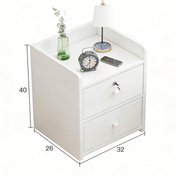 Mesita De Noche Auxiliar Buros Modernos Con 2 Cajones Color Blanco,Mesita de noche