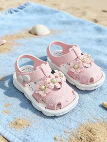 1双女童/幼儿花朵凉鞋，夏季户外沙滩鞋，粉色婴幼儿儿童拖鞋 - 粉色 - 查看 2
