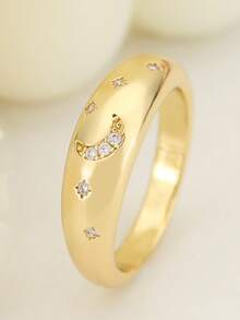 1 anillo con diseño de estrella y luna incrustado con circonita, de moda y sencillo, adecuado para uso diario y puede ser un regalo para amigos - Anillo de luna - Ver 10