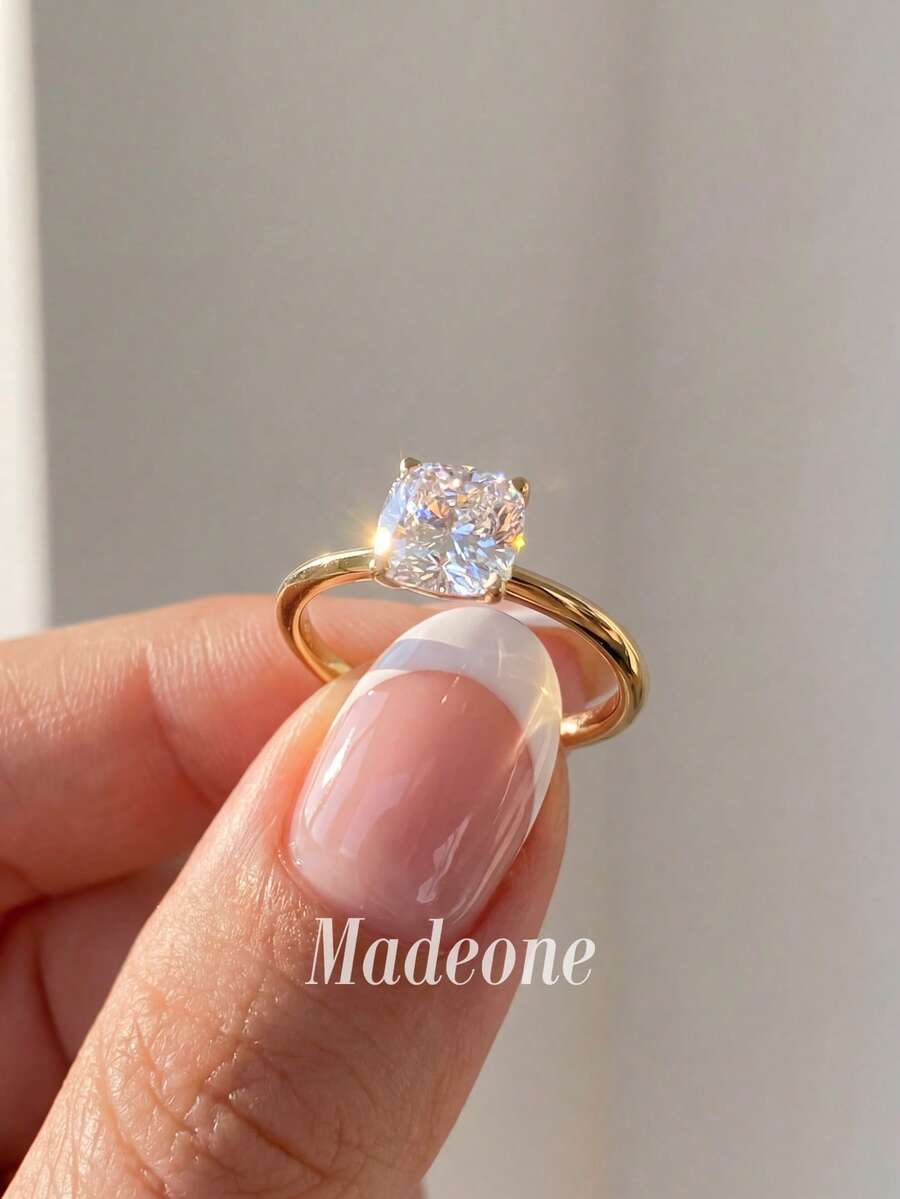 MADEONE 1 pieza Anillo de plata de ley 925 con un solo zirconia cuadrado, joyería de mujer, anillo de promesa encantador, regalo de joyería exquisita, adecuado para uso diario de niñas - Estilo 1 - Ver 1