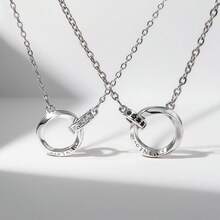 1pc Minimalist Mobius Infinity Couple Necklace, S925 Silver Endless Loop Design, Unisex Clavicle Chain, Daily Wear & Anniversary Gift - Silver - View 1