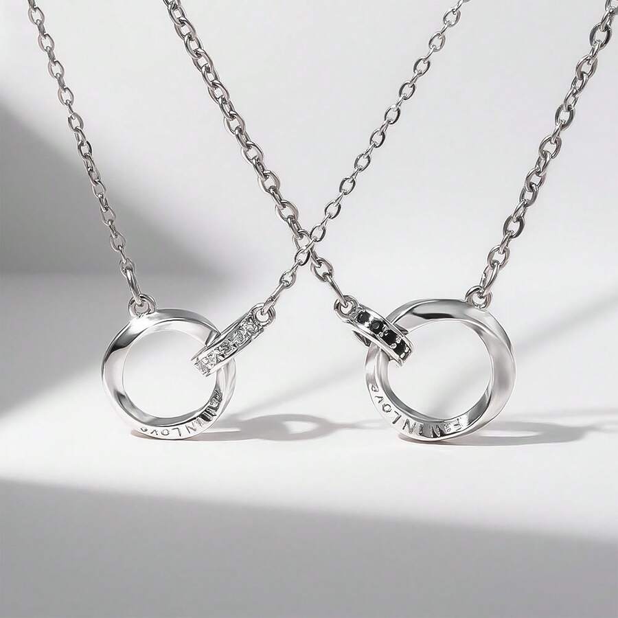 1pc Minimalist Mobius Infinity Couple Necklace, S925 Silver Endless Loop Design, Unisex Clavicle Chain, Daily Wear & Anniversary Gift - Silver - View 1