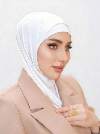 1pc Hijab Cap, Women's Middle Eastern Arabic Dubai Turkey Muslim Solid Color Classic Minimalist Casual Elegant Humble Modal Silk Soft Breathable Comfortable Long Brim 2-In-1 Scarf Turban Hijab Cap, Suitable For Daily Life, Festivals, Gatherings, Worship