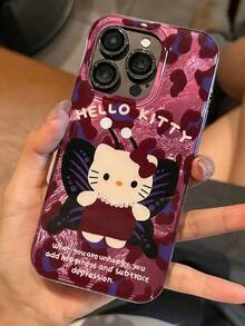 SANRIO 1个小众ins风深紫色蝴蝶和Hello Kitty猫咪图案手机壳，适用于 17 Pro Max、16、15 Pro、14、13、12、11，创意可爱保护套 - 紫色 - 查看 3