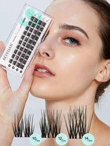 40片装 BEYELIAN 睫毛簇 10-14mm 单簇假睫毛 嫁接自然妆效 柔软可重复使用 黑色超细睫毛带 DIY 睫毛嫁接（款式 C05 混合透明睫毛带） - C - 查看 1
