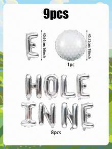 9件套高尔夫主题气球，包含16英寸字母气球和18英寸高尔夫球图案气球，适合一周岁生日派对、高尔夫爱好者派对、公司团队建设活动等。 - 多色 - 查看 2