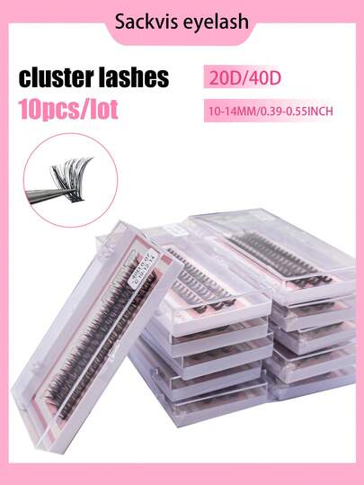  10 Boxes Natural C False Eyelashes,20D/40D 10-12-14mm Lash Clusters, Eyelash Extension For DIY Eyes Makeup, Soft And Wispy, End Eye Elongated Sackvis
