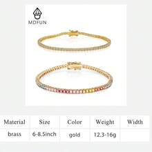 MDFUN 18K白金/黄金镀层2件套2毫米白色及彩色立方氧化锆网球手链套装，女士日常时尚饰品 - 金+彩鋯 - 查看 12