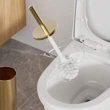 Modern Minimalist Toilet Brush Set With Sealed Base, Floor-Standing Bathroom Toilet Cleaning Brush, Detachable Brush Head Bathroom Cleaning Set, Gold Metal, Odor-Proof - D - View 6