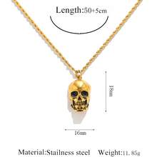 1 chiếc vòng cổ hình đầu lâu bằng thép không gỉ kiểu Gothic với sừng và mặt nạ tráng men vàng, kiểu Punk, unisex. - Vàng - Xem 15