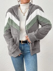 Imported Long-Sleeved Fleece Sweatshirt With Zipper And Thick Hood. - Light Grey - View 4