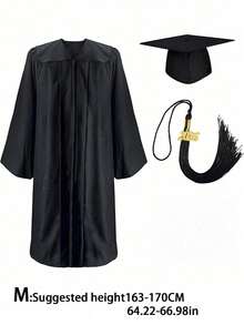 毕业帽和长袍带口袋 2025 流苏，适合高中和大学，100% 材质，哑光中性成人毕业帽、长袍和流苏 3 件套万圣节 - 黑色 - 查看 15