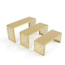 Aimto - Elevadores de exhibición de metal dorado de 3 niveles soporte de exhibición para bolso de perfume bolso zapatos joyas magdalenas postres y figura Amiibo  POP - Ascensores de exposición de metal dorado - Ver 1