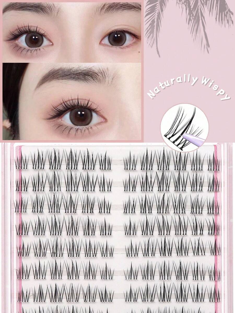 120pcs Lightweight Natural Lashes C Curl Length 8-16mm, Transparent Stem, Wearable, Reusable, Suitable For Daily Makeup, Dates, Galas, Eyelash Curling, Individual Lashes, False Eyelashes - View 1