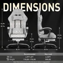HLDIRECT Gaming Chair With Massage Lumbar Pillow, Breathable Felt Fabric, 90-135° Reclining, Linkage Armrests, Footrest, Ergonomic Office Chair For Adults - Bạc - Xem 8