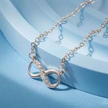 1pc Classic Minimalist Infinity Necklace, S925 Silver Cubic Zirconia Infinity Pendant, Women's Elegant Clavicle Chain, Versatile For Daily Wear - Silver - View 8