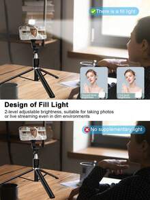 Gậy selfie không dây Bluetooth 1.7m với đèn LED chiếu sáng, xoay 360°, điều khiển từ xa không dây, giá đỡ điện thoại, tương thích với iPhone 16/15/14/13/12/11/Max/Pro/Xs/Xr/X/Plus, Galaxy S25/S24/S23/S22 Ultra và các điện thoại thông minh Android khác, thích hợp cho du lịch và phát trực tiếp. - Một cỡ - Xem 5