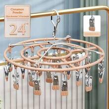 New Stainless Steel Multi-Clip Sock Drying Rack, Windproof Multi-Function Laundry Drying Tool For Underwear & Socks - Round 24 Clips (two Extra Clips Included) - View 7