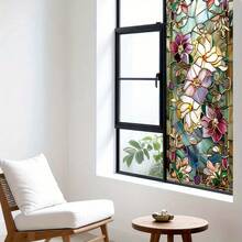 1pc Colorful Floral Pattern Frosted Glass Window Film, Reusable Static Cling Window Sticker, Suitable For Office, Room, Bathroom And Kitchen Decor, No Glue Required - Multicolor - View 4
