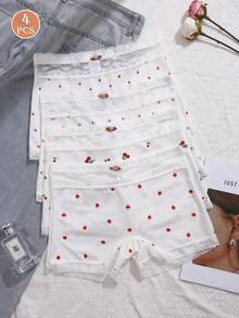 4条装女士浪漫印花内裤，蕾丝拼接设计 - 彩色 - 查看 1