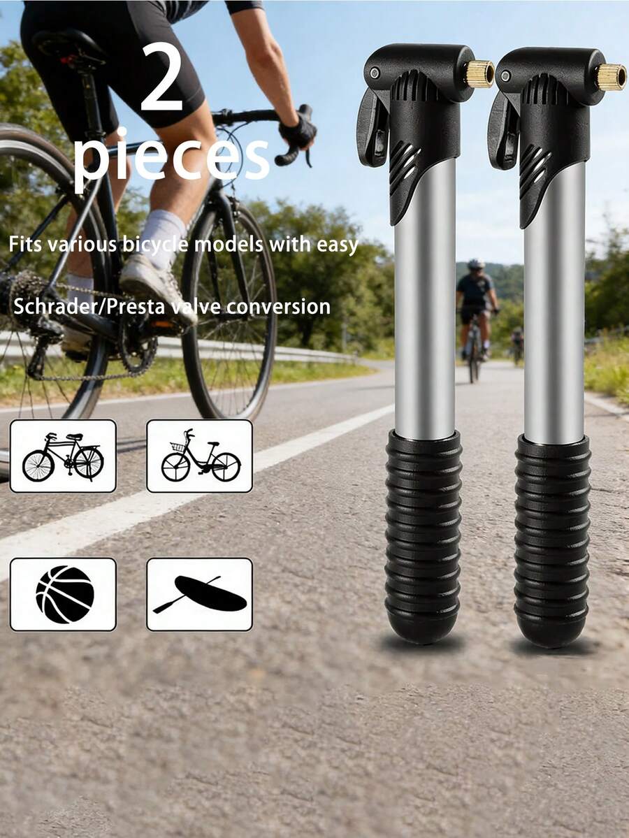 2个装便携式迷你自行车气泵，适用于自行车、电动自行车、篮球和其他户外运动 - 彩色 - 查看 1
