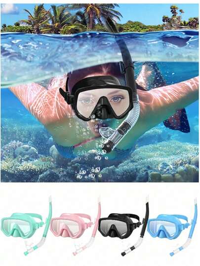 2 Stücke Set Erwachsenen Tauchmaske, Tauchmaske aus gehärtetem Glas mit PVC Biss-Mundstück, Anti-Beschlag Schwimmbrille, auslaufsicher, mit Nasenabdeckung, für Schnorcheln, Apnoetauchen, Schwimmen, Schnorchelausrüstung für Erwachsene, beschlagfreie Vollsichtmaske mit halbtrockener Atemröhre, Tauchen, Schwimmen, Reisen